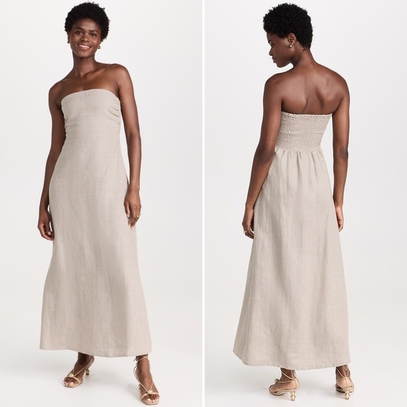 Faithfull the Brand Das Flores Strapless Linen Maxi Dress in Natural Tan - L - Picture 1 of 4